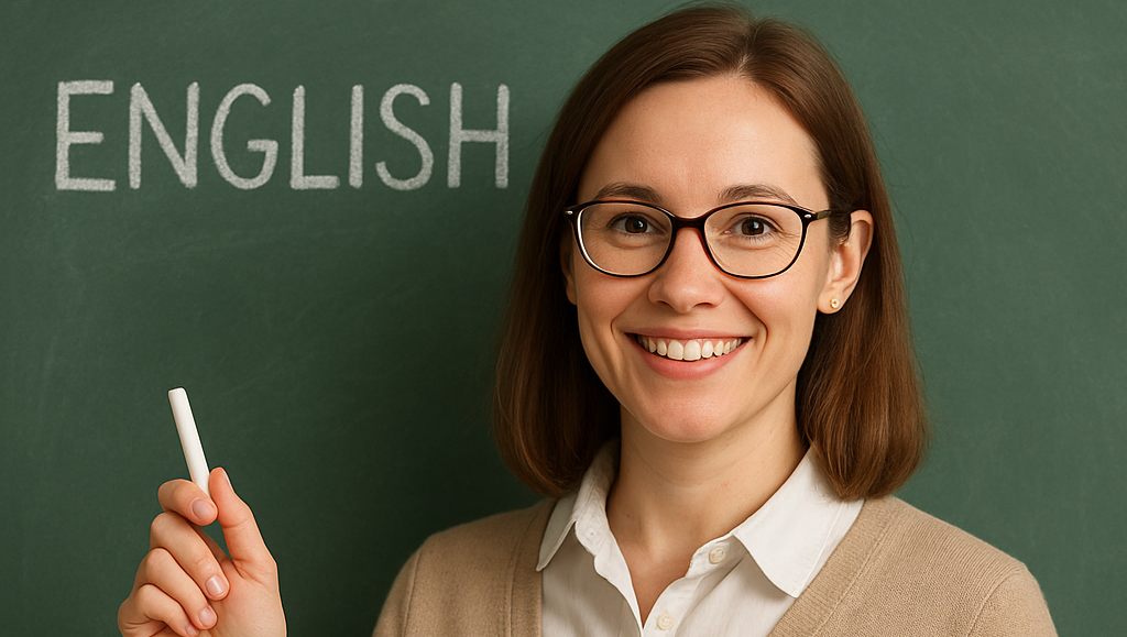 Lehrerin vor grüner Tafel